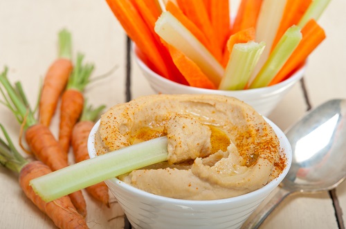 Fresh Hummus Dip With Raw Carrot And Celery